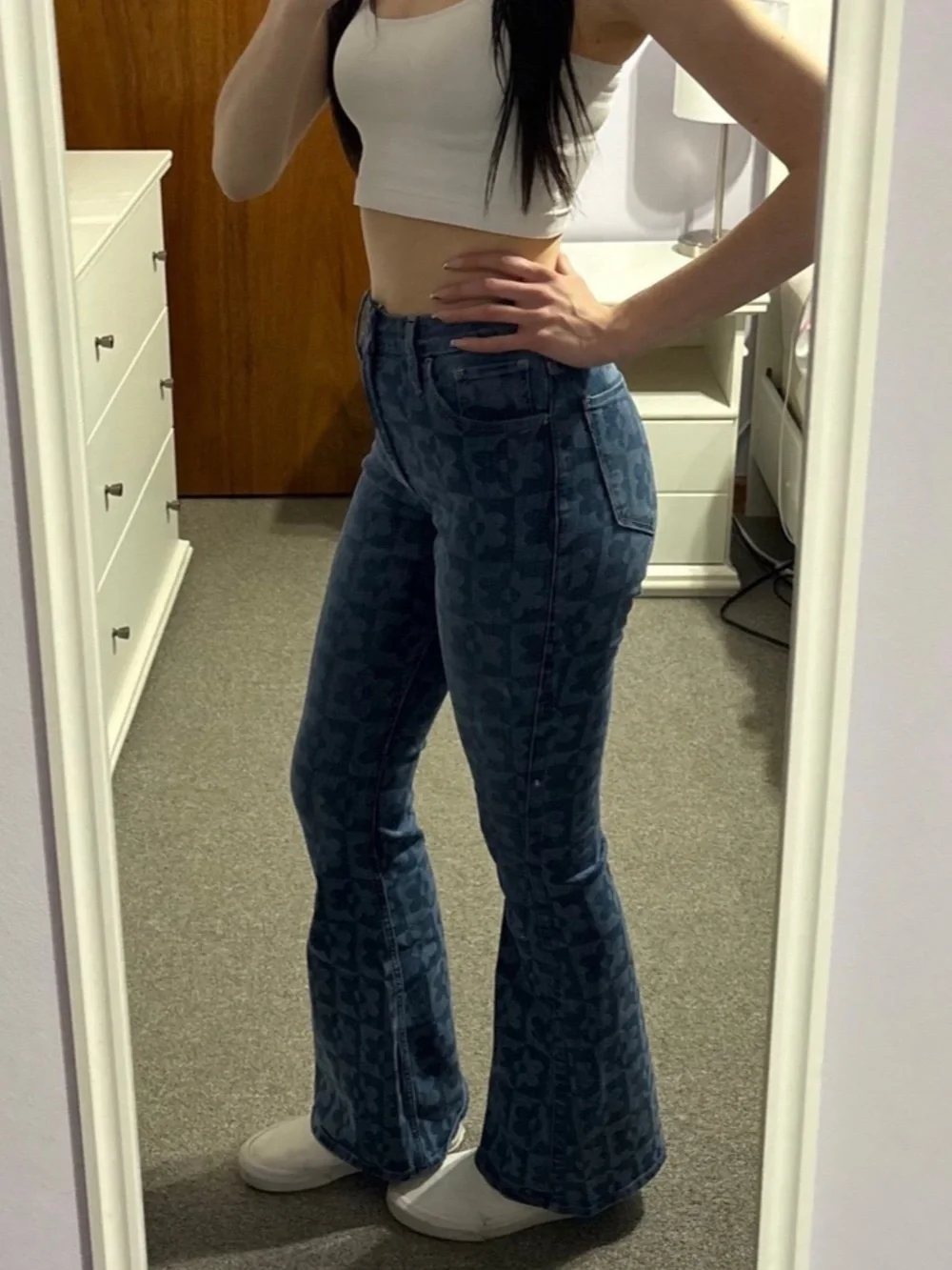 Hollister High-Rise Two-Tone Floral Vintage Flare Jeans